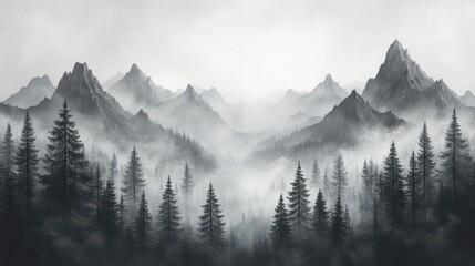 Fototapeta premium Oriental painting of misty eastern mountains and rivers, design for wallpaper, wall, print, mural