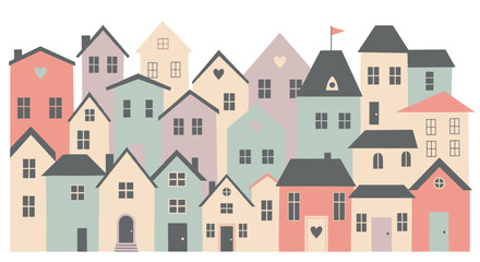 Naklejka premium Charming collection of diverse colorful houses in a whimsical village setting.