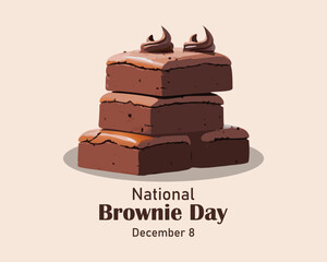 National Brownie Day vector. Two slices of chocolate brownies on a plate icon vector. Sweet chocolate pastry icon. Brownie Day Poster, December 8.