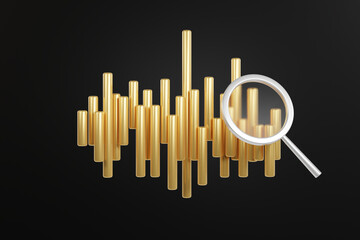3D Gold Candle stick Chart isolated on Black background, financial and stock markets - 3D render