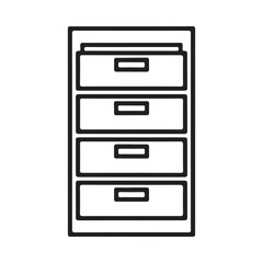 Simple line art icon of a four drawer filing cabinet