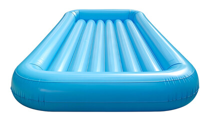 A vibrant blue, rectangular inflatable pool, isolated with a black background