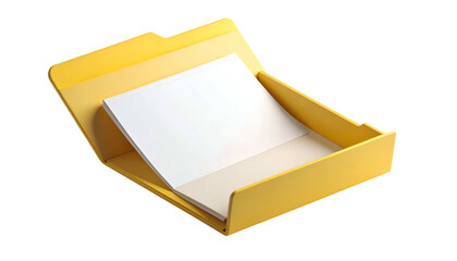 Open, yellow box with white paper inside, angled on a black background