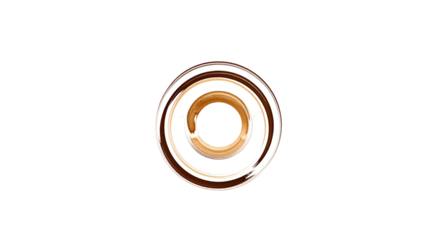 Isolated, stylized circular design with nested rings and a central aperture against black