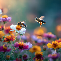 Naklejka premium bee and flower