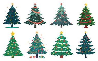 PNG Colorful festive Christmas trees, element set on transparent background