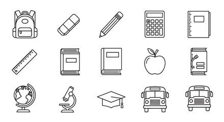 Back to School Line Icons Set.