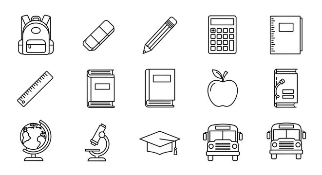 Back to School Line Icons Set.