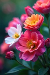 A vibrant close-up of blossoming flowers bursting with color, representing the flourishing of creative ideas and imagination , power, vision