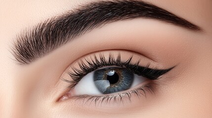 Obraz premium Close-up of a woman's eye showcasing detailed makeup and natural beauty