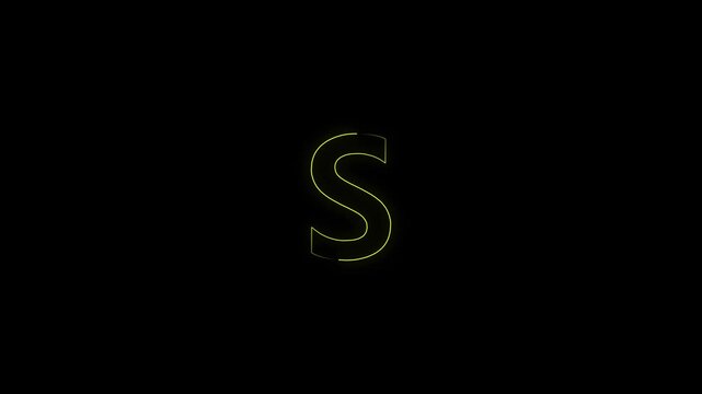 "Glowing Neon Yellow Letter S Animation on Black Background &ndash; Futuristic Alphabet Motion Graphic, Shiny Light Effect, Typography Design, Digital Intro, Minimal Loop Video"