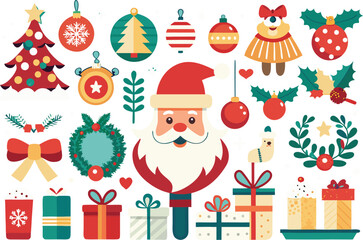 Festive santa reindeer christmas ornaments gifts vector bundle illustration scalable eps isolated on transparent background