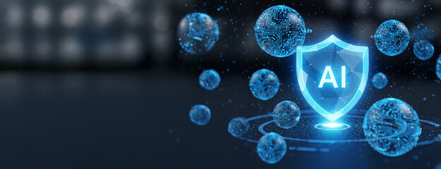 Escudo reforzado por Inteligencia Artificial. Concepto IA protegiendo el hardware de un computador
