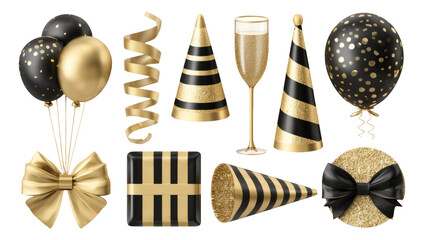 Black and Gold Celebration Elements for Festive Events and Party Themes