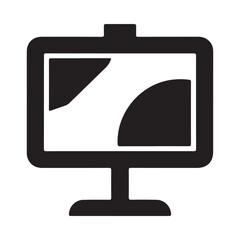 Simple black and white icon of a computer monitor displaying abstract shapes