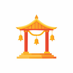Traditional Asian Temple Archway with Hanging Bells.