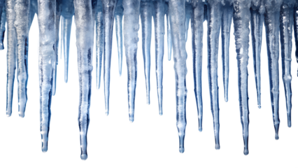Row of icicles isolated on transparent background