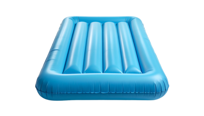 A close-up shot of a blue inflatable mattress on a black background