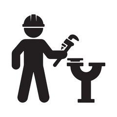 Plumber character holding a wrench and working on pipes