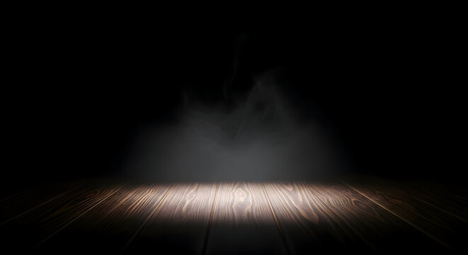 Moody wooden floor with rising smoke, perfect for showcasing your product or creating a dramatic presentation, ideal for edgy designs