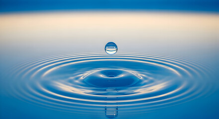 Tranquil water drop creating serene ripples, a calming spa moment, perfect for relaxation visuals and wellness campaigns focusing on purity and clarity