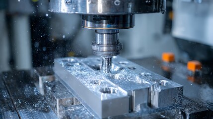 Cnc milling machine cutting metal with sparks flying.