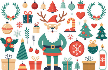 Festive christmas vector bundle santa reindeer and ornaments scalable eps isolated on transparent background
