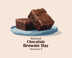 National Chocolate Brownie Day vector. Two slices of chocolate brownies on a plate icon vector. Sweet chocolate pastry icon. Chocolate Brownie Day Poster, December 8.