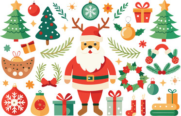 Festive santa and reindeer vector bundle scalable eps illustration for christmas designs isolated on transparent background