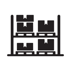 Warehouse storage rack with cardboard boxes icon