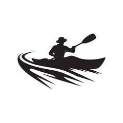 kayaker padding vector silhouette clip art logo design illustration