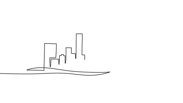 Modern Cityscape Continuous Line Animation Urban Development Panoramic View