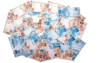 Notas de Dinheiro Reais Brasileiros 100 e 50 PNG com fundo transparente