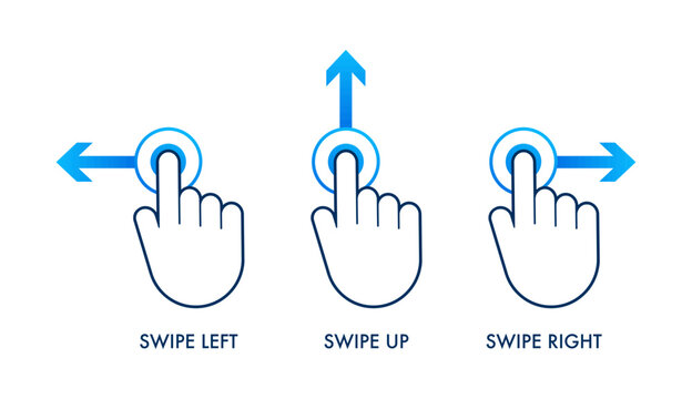Hand swiping left up and right touchscreen gestures