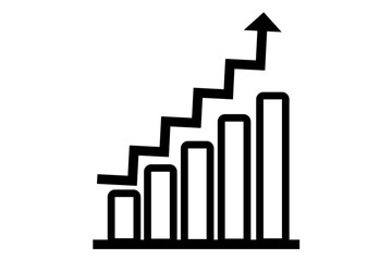 Black outline business growth chart with upward arrow isolated on transparent background