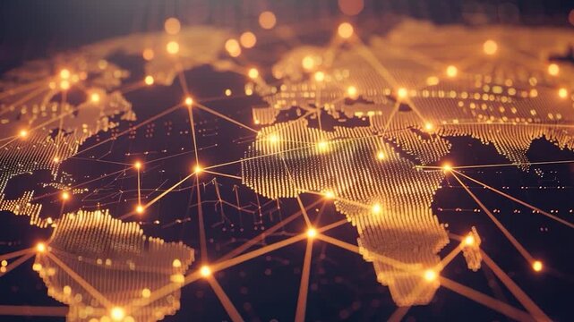 Video A map of the world showing various cities and towns at night, illuminated by streetlights and cityscapes