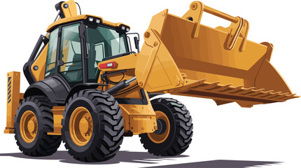 Yellow and black heavy construction loader machine with large bucket and strong tires, industrial equipment for building and excavation work