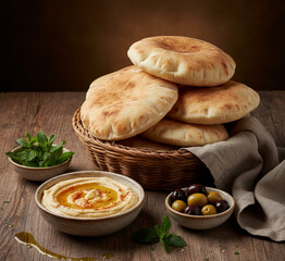 illustration - Middle of Eastern pita bread stacked in a basket