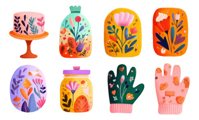 Fototapeta premium Colorful Floral Collection of Isolated Decorative Objects on Transparent Background