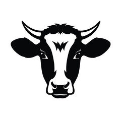 Black and white cow head silhouette with horns vector