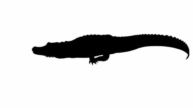 Alligator silhouette isolated on white background. 4k animation video.