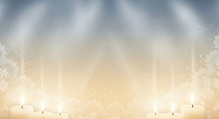 Día de la Inmaculada gradient from warm ivory to celestial silver-blue, delicate lace and candlelight textures