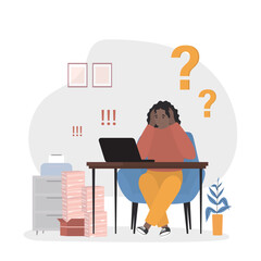 Sad, tired or exhausted woman at office. Stressful work, Stress at workplace. Busy businesswoman, project failure and workaholic. Lady with headache stress symptom