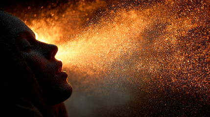 silhouette dissolving into glowing particles, symbolizing transformation, energy, digital evolution, and abstract concepts. Ideal for creative, futuristic, and conceptual visuals