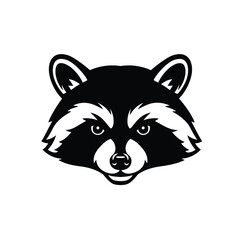 Black and white graphic raccoon face animal head