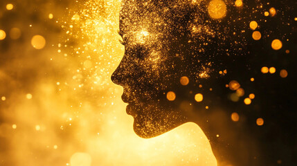 silhouette dissolving into glowing particles, symbolizing transformation, energy, digital evolution, and abstract concepts. Ideal for creative, futuristic, and conceptual visuals