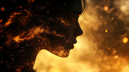 silhouette dissolving into glowing particles, symbolizing transformation, energy, digital evolution, and abstract concepts. Ideal for creative, futuristic, and conceptual visuals