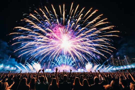 Atemberaubendes Feuerwerk bei einem Festival unter Sternenhimmel