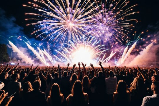 Atemberaubendes Feuerwerk bei einem Festival unter Sternenhimmel