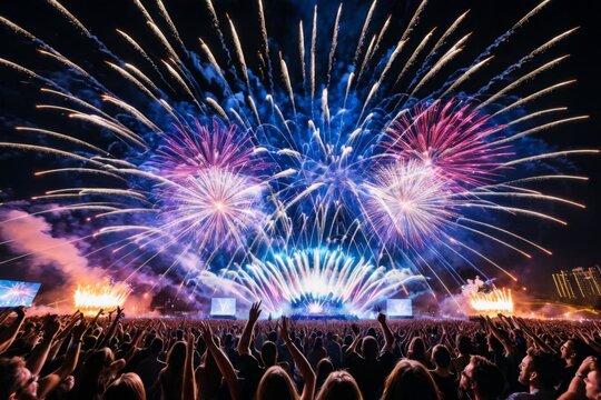Atemberaubendes Feuerwerk bei einem Festival unter Sternenhimmel